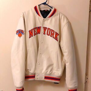 NBA Kith and Knicks White SHEEPSKIN Leather Varsity Coaches Jacket RARE